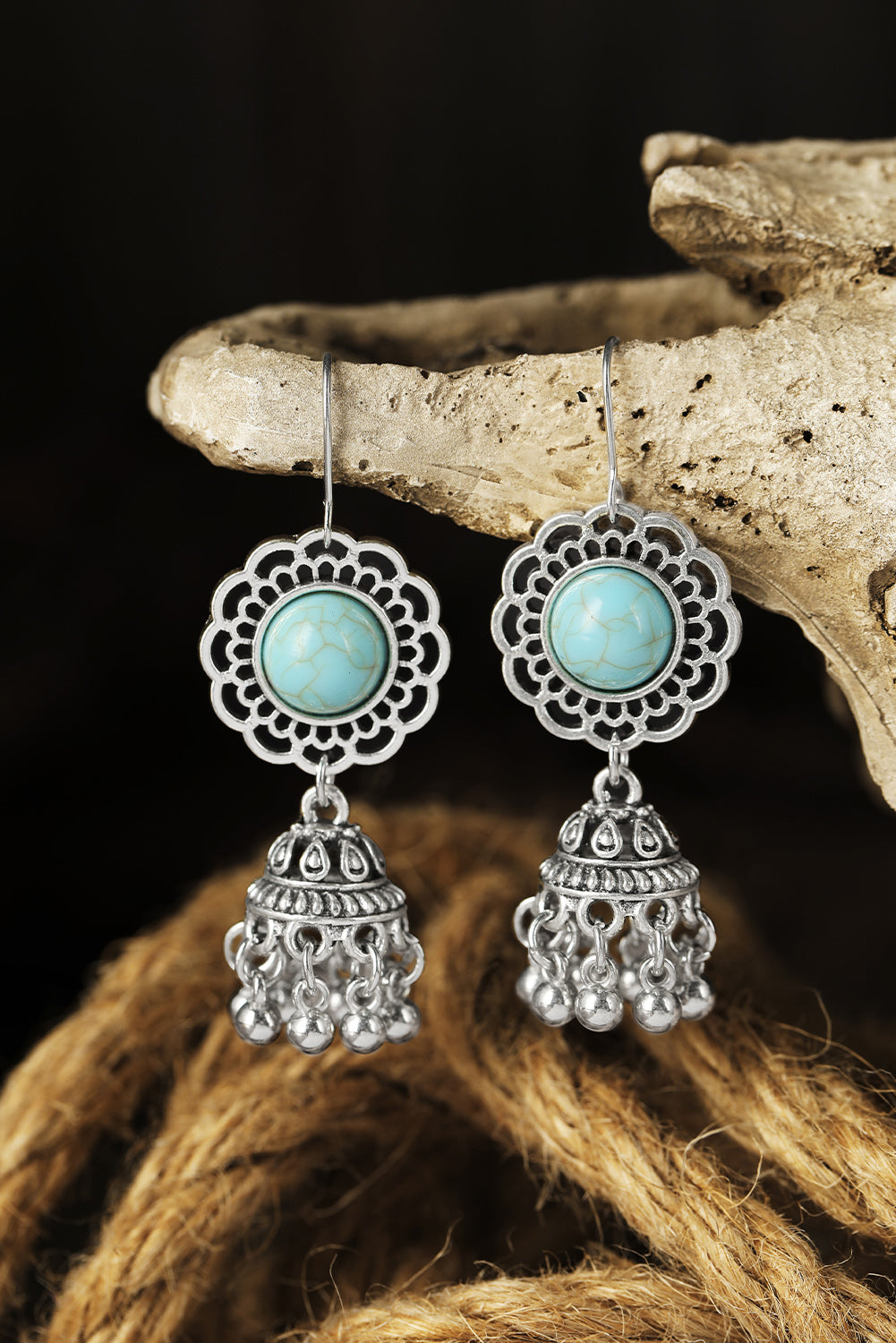 Silver Western Turquoise Hollow Out Dangle Earrings Jewelry JT's Designer Fashion