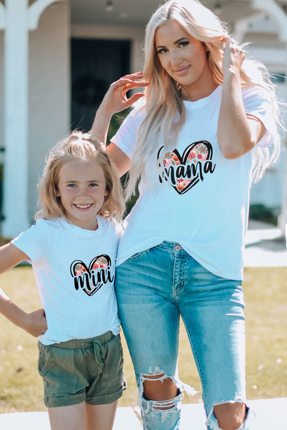 White Mama Floral Heart Family Matching T Shirt Family T-shirts JT's Designer Fashion