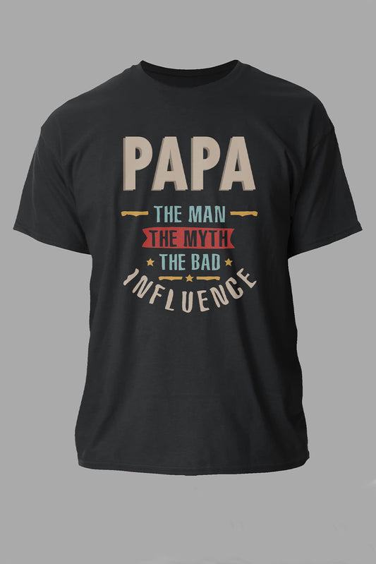 Black PAPA Letter Printed Crew Neck Men's Graphic Tee Black 62%Polyester+32Cotton+6%Elastane Men's Tops JT's Designer Fashion