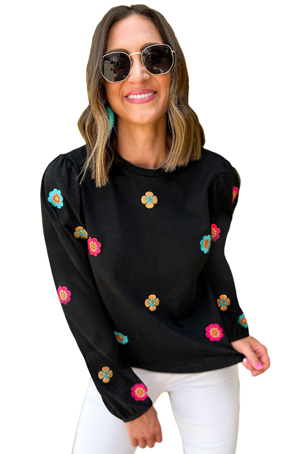 Black Embroidered floral jumper Tops & Tees JT's Designer Fashion