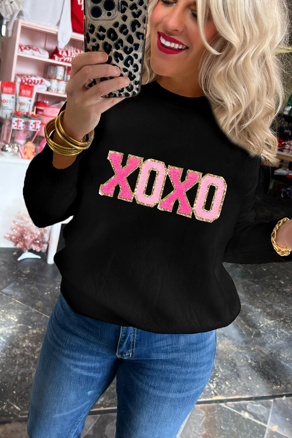 Pink and Black Love and Kisses Round Neck Sweater Pre Order Sweaters & Cardigans JT's Designer Fashion