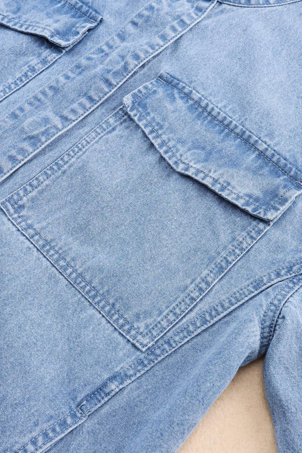 Sky Blue Roll-Up Tab Sleeve Snap Button Pocket Denim Jacket Denim jackets JT's Designer Fashion