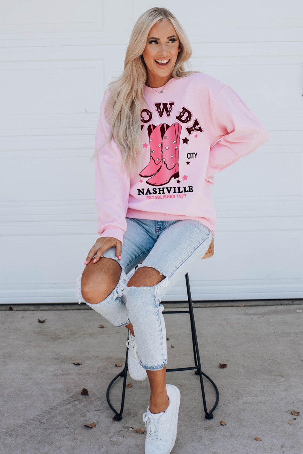 Pink HOWDY NASHVILLE Vintage Western Graphic Sweatshirt Graphic Sweatshirts JT's Designer Fashion