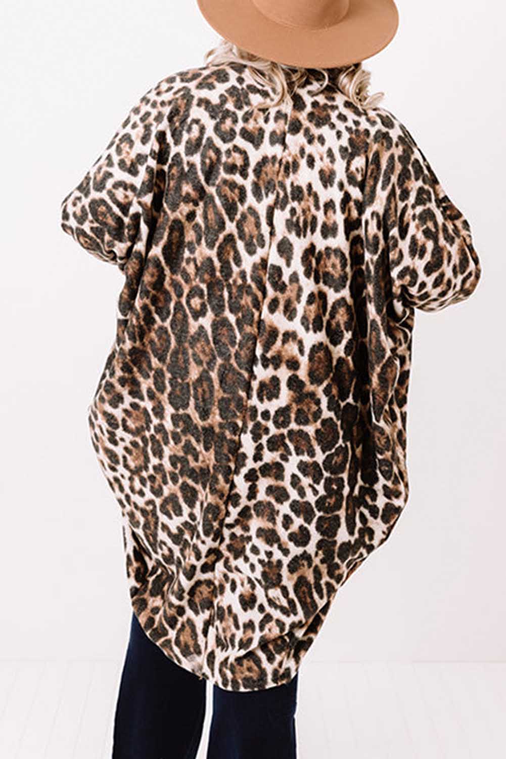 Leopard Plus Size Draped Open Front Cardigan Plus Size JT's Designer Fashion