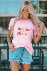 Pink Family Matching Sugar Pie Letter Print Crewneck T Shirt Family T-shirts JT's Designer Fashion