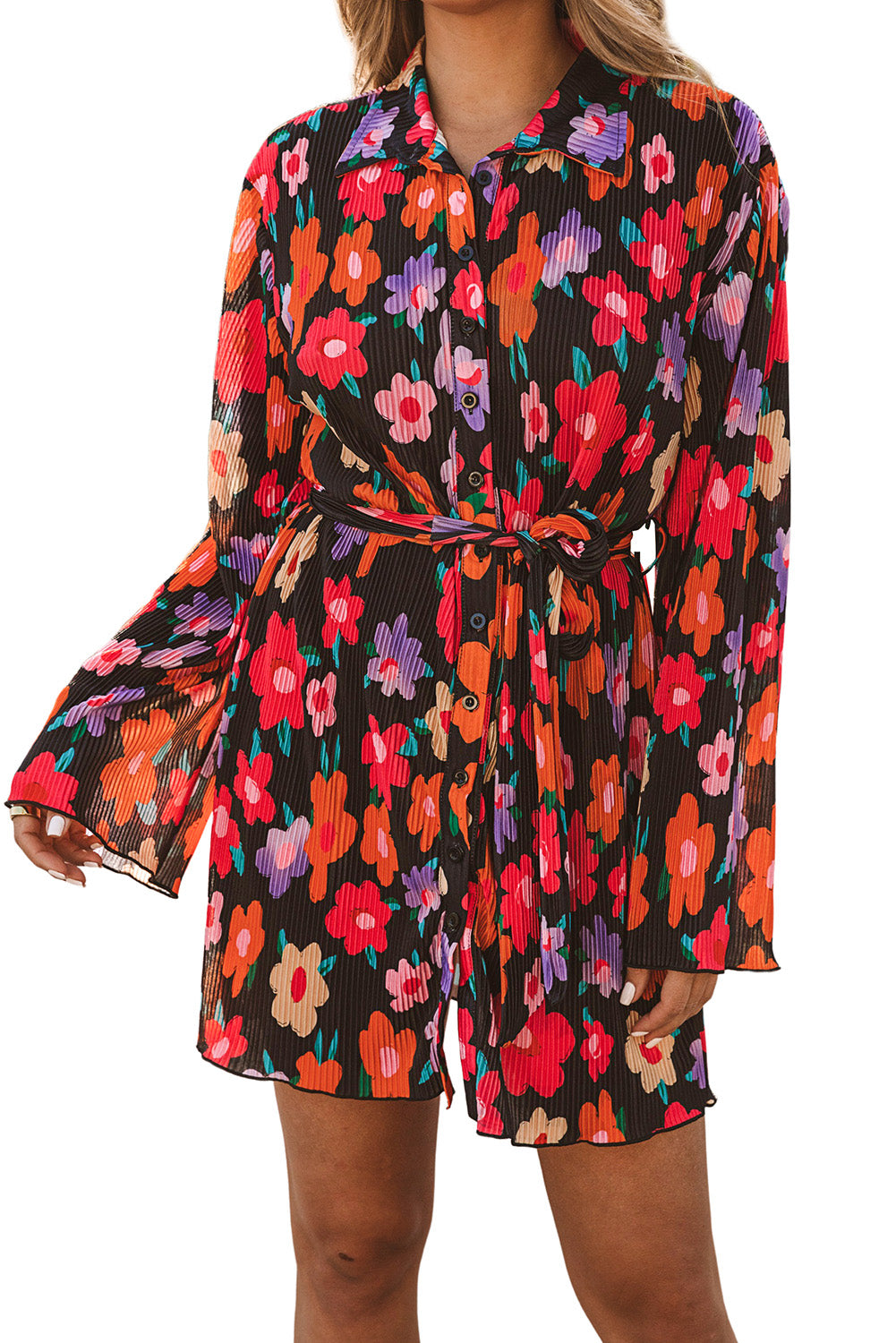 Multicolor Loose Shirt Dress Floral Dresses JT's Designer Fashion