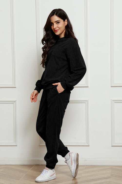 Round Neck Sweatshirt and Sweatpants Set Jumpsuits & Rompers JT's Designer Fashion