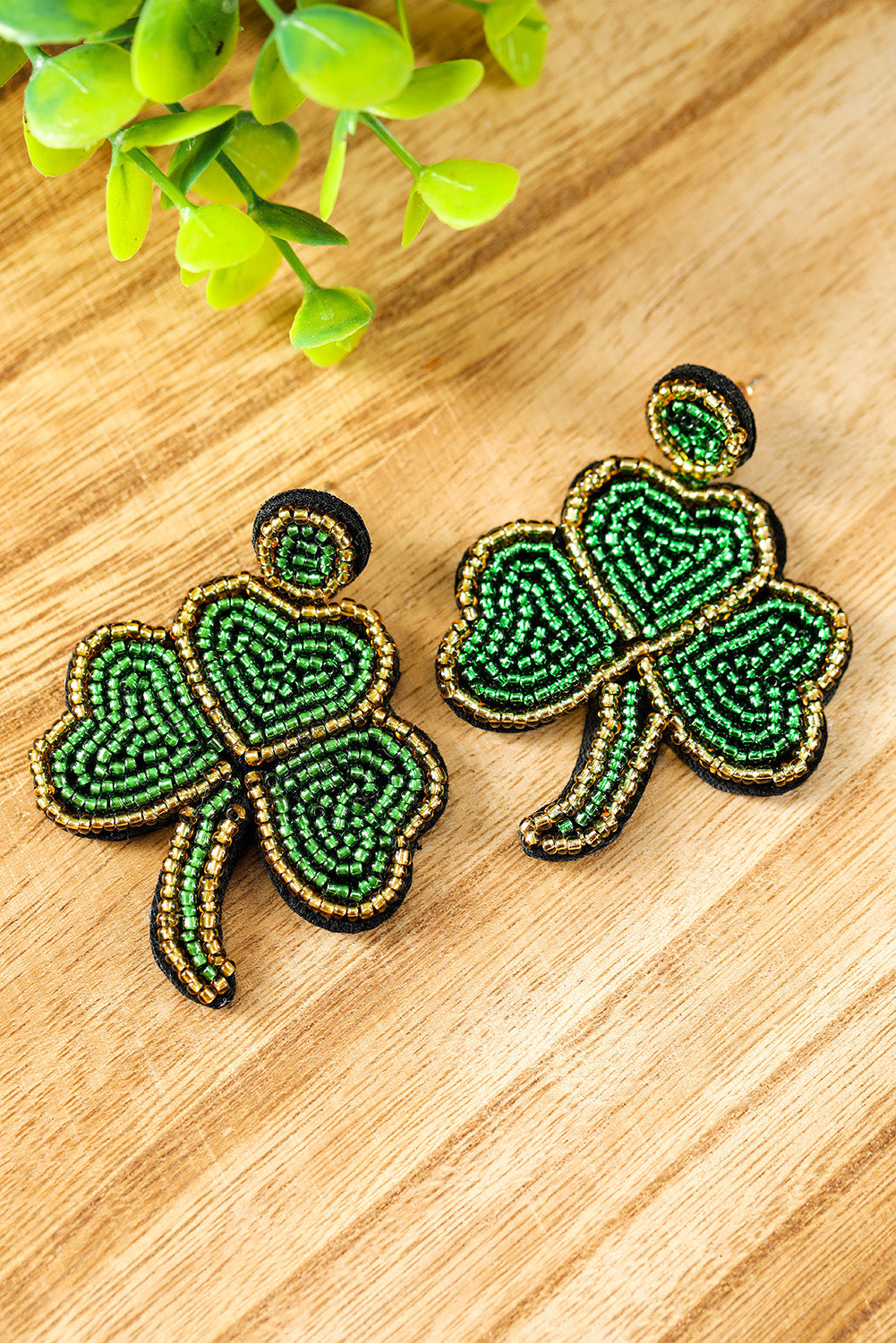 Green Rice Bead Clover St. Patricks Day Earrings Jewelry JT's Designer Fashion