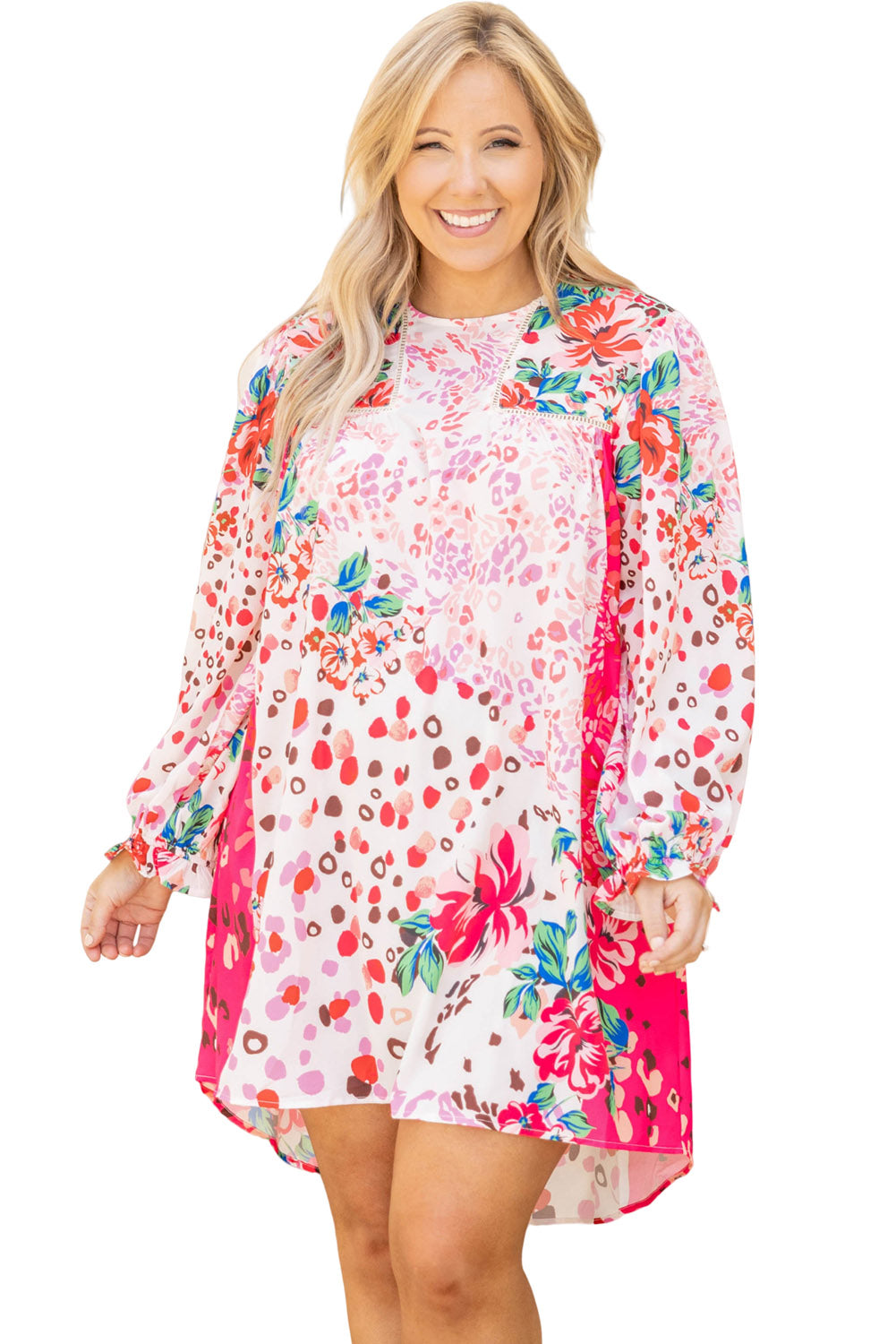 Rose Floral Long Sleeve Plus Size Shift Dress Plus Size JT's Designer Fashion