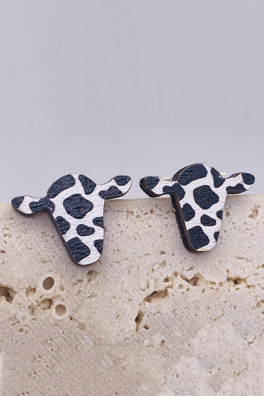 Black Western Cow Pattern Stud Earrings Jewelry JT's Designer Fashion