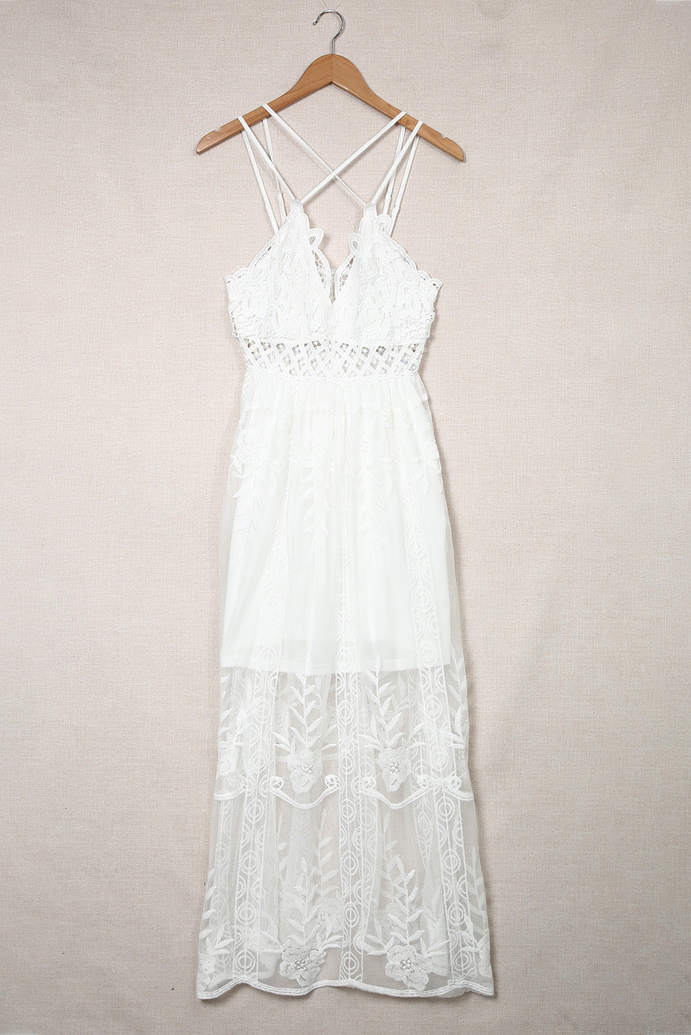 White Lace Crisscross Backless Maxi Dress Maxi Dresses JT's Designer Fashion