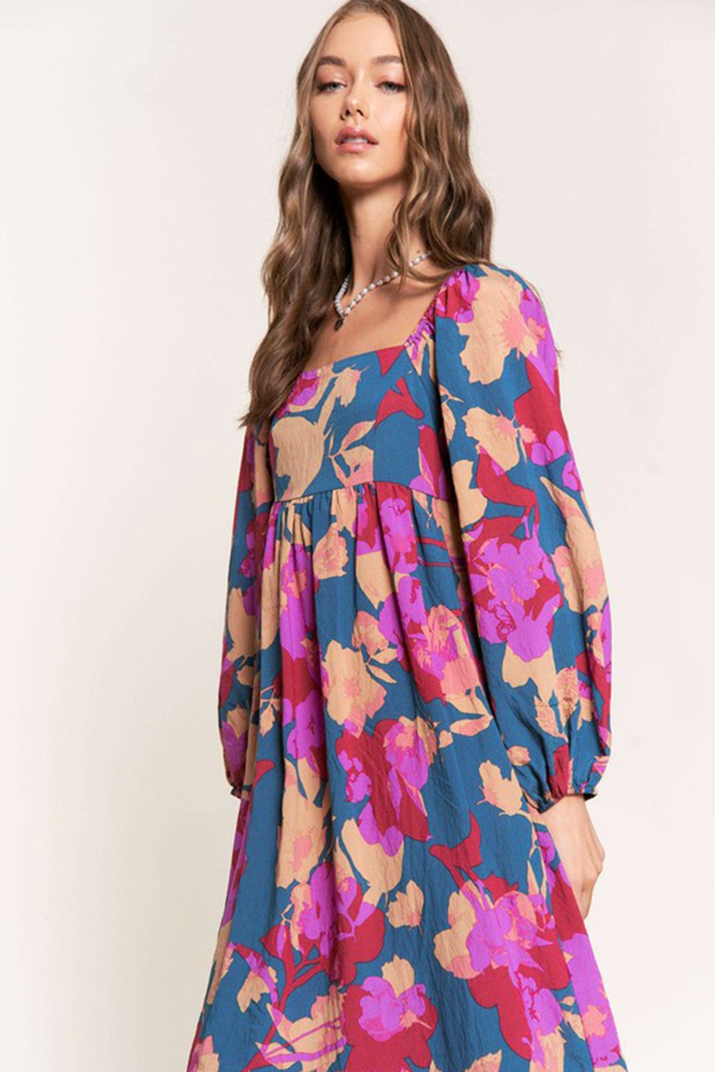 Multicolor Square Neck High Waist Ruffled Floral Dress Dresses JT's Designer Fashion