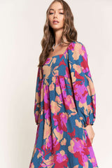 Multicolor Square Neck High Waist Ruffled Floral Dress Dresses JT's Designer Fashion