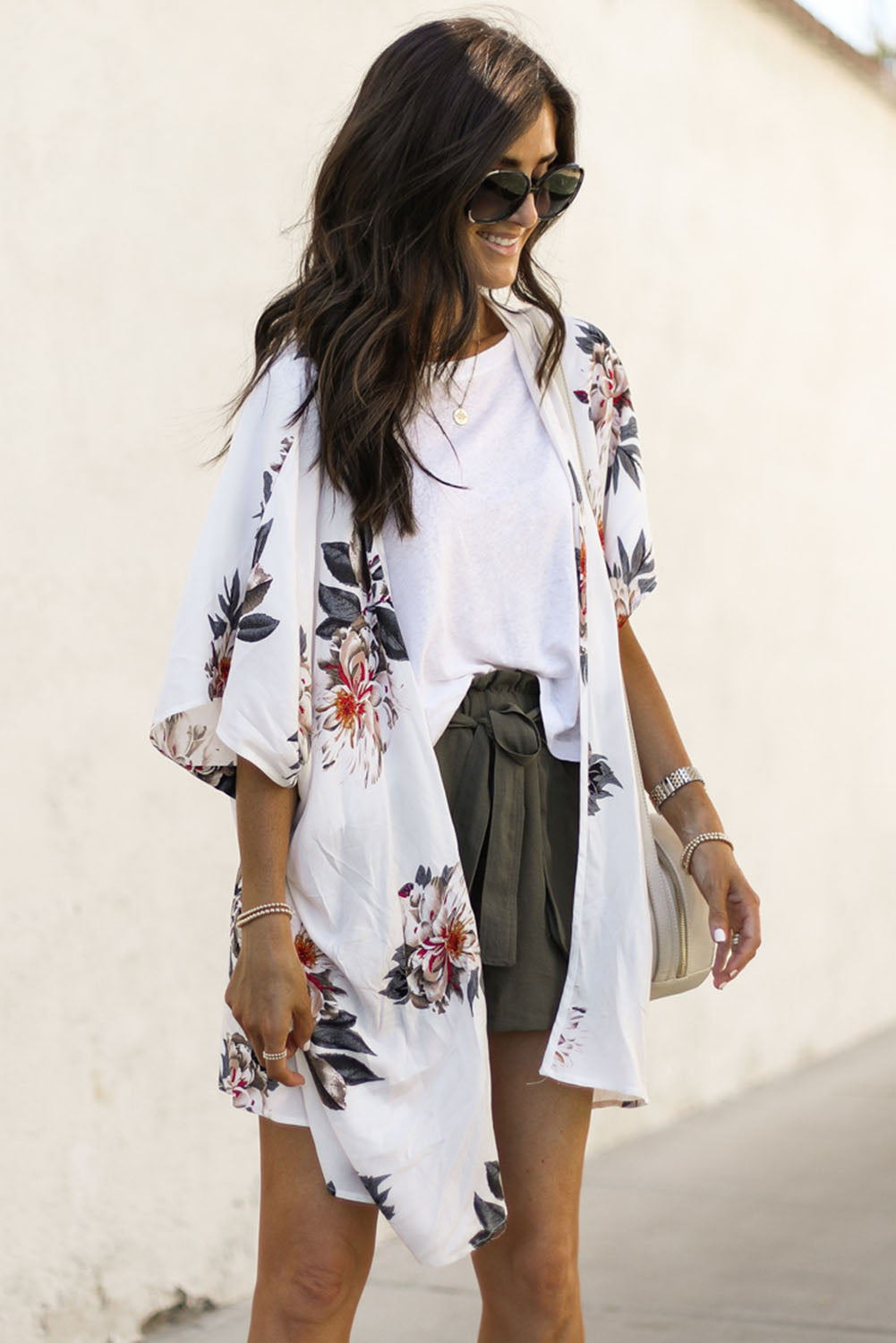 White Floral Print Summer Kimono Kimonos JT's Designer Fashion