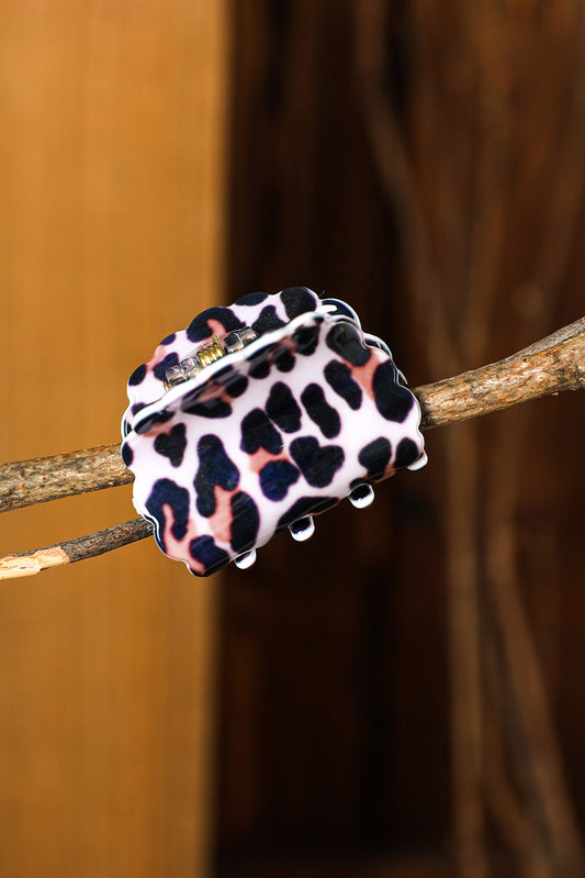 White Leopard Print Acrylic Small Hair Clip Headwear JT's Designer Fashion