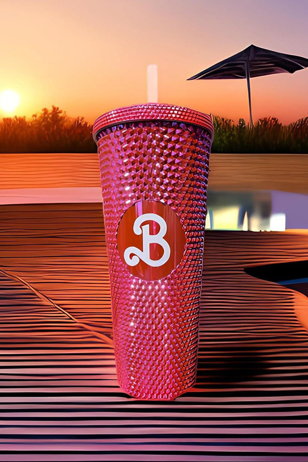 Rose Red Letter B Studded Tumbler with Straw Tumblers JT's Designer Fashion