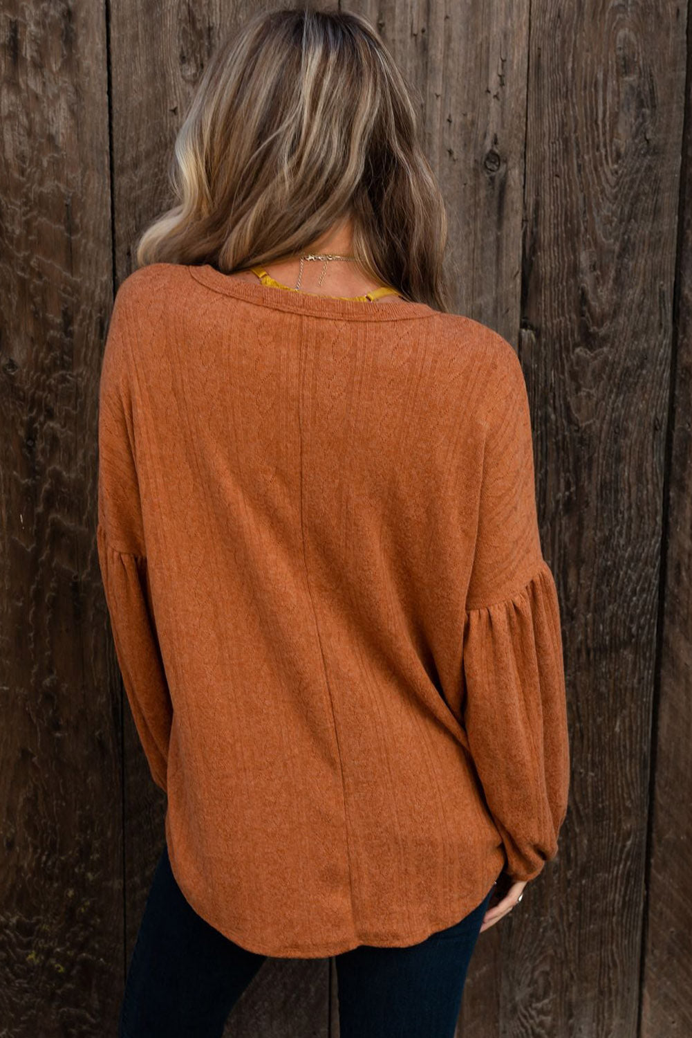 Orange Drop Shoulder Puff Sleeve Knit Top Tops & Tees JT's Designer Fashion