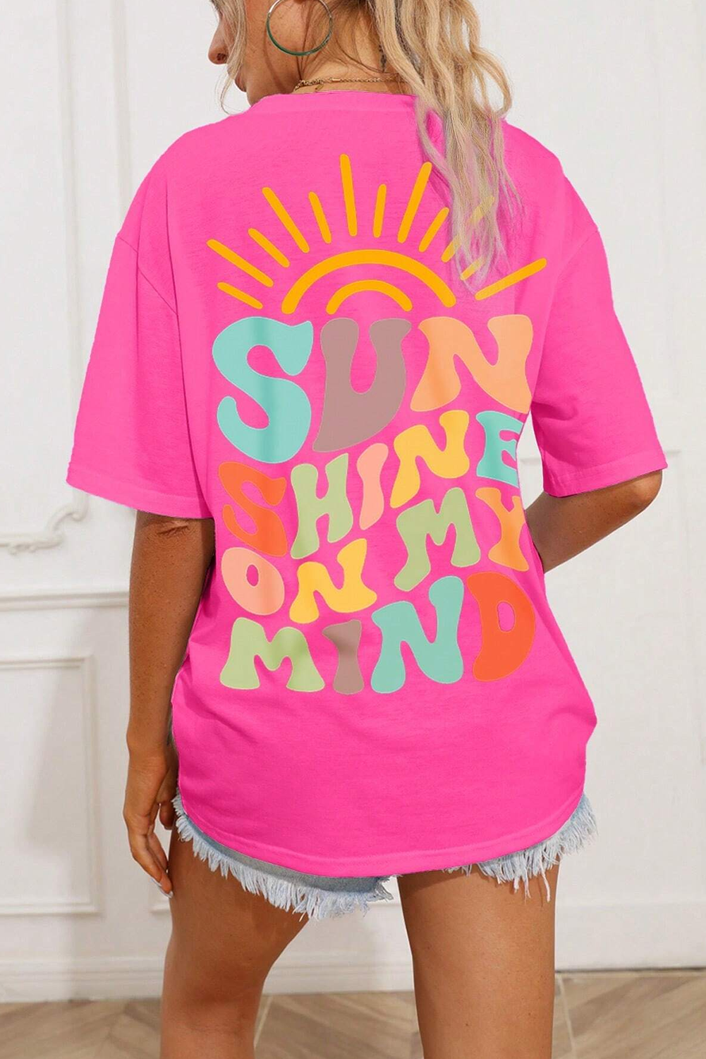 Bright Pink SUNSHINE ON MY MIND Graphic Tee Tops & Tees JT's Designer Fashion