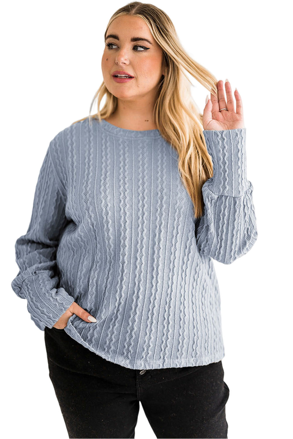 Sky Blue Subtle Cable Knit Plus Size Jumper Plus Size JT's Designer Fashion