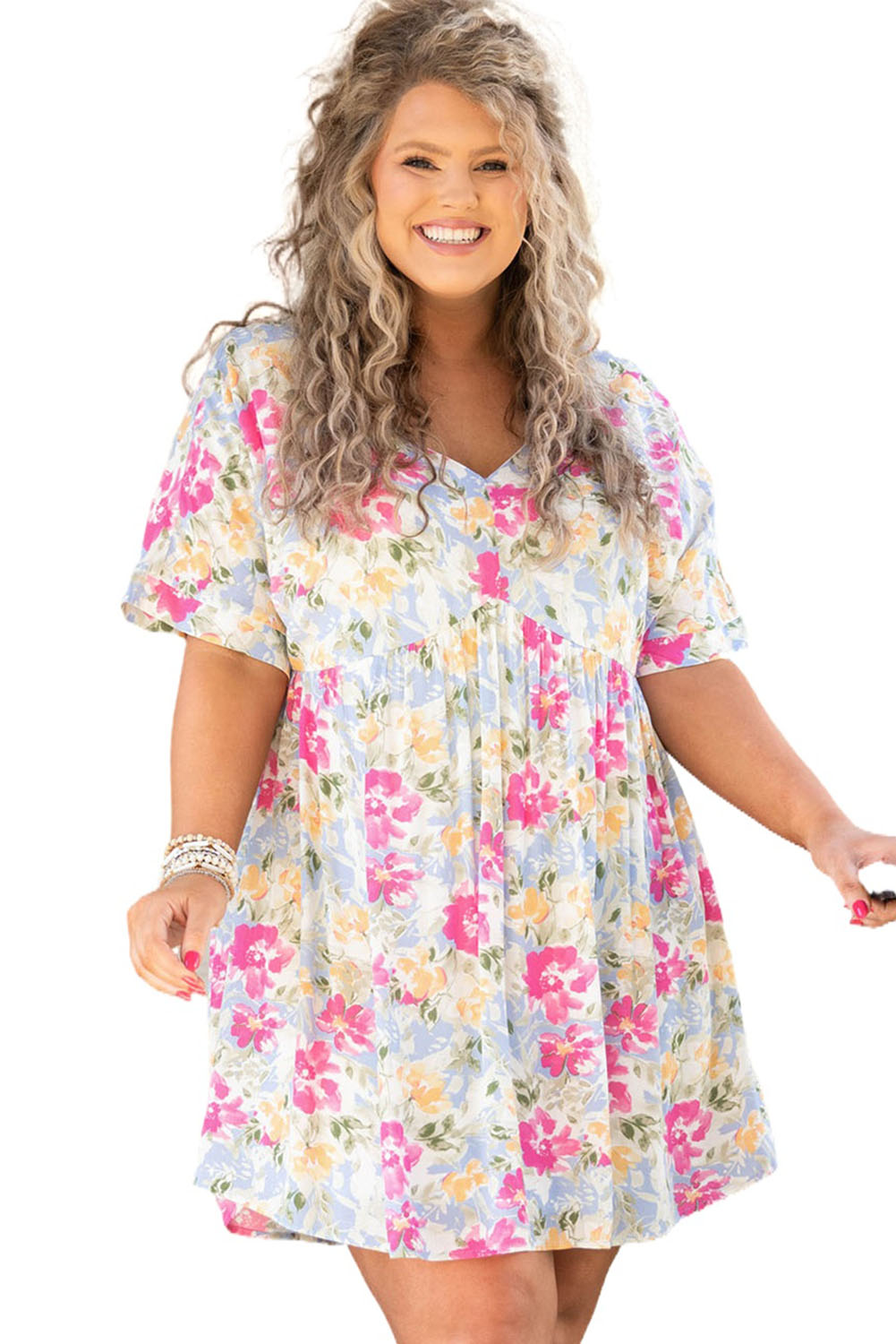 Rose Plus Size Floral Print Short Dress Plus Size JT's Designer Fashion