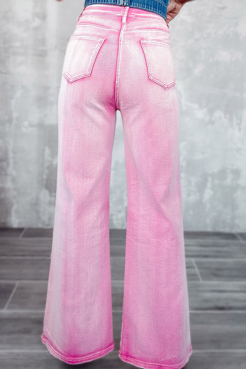 Barbie Style Pink Rhinestone Cutout Wide Leg Jeans Bottoms JT's Designer Fashion