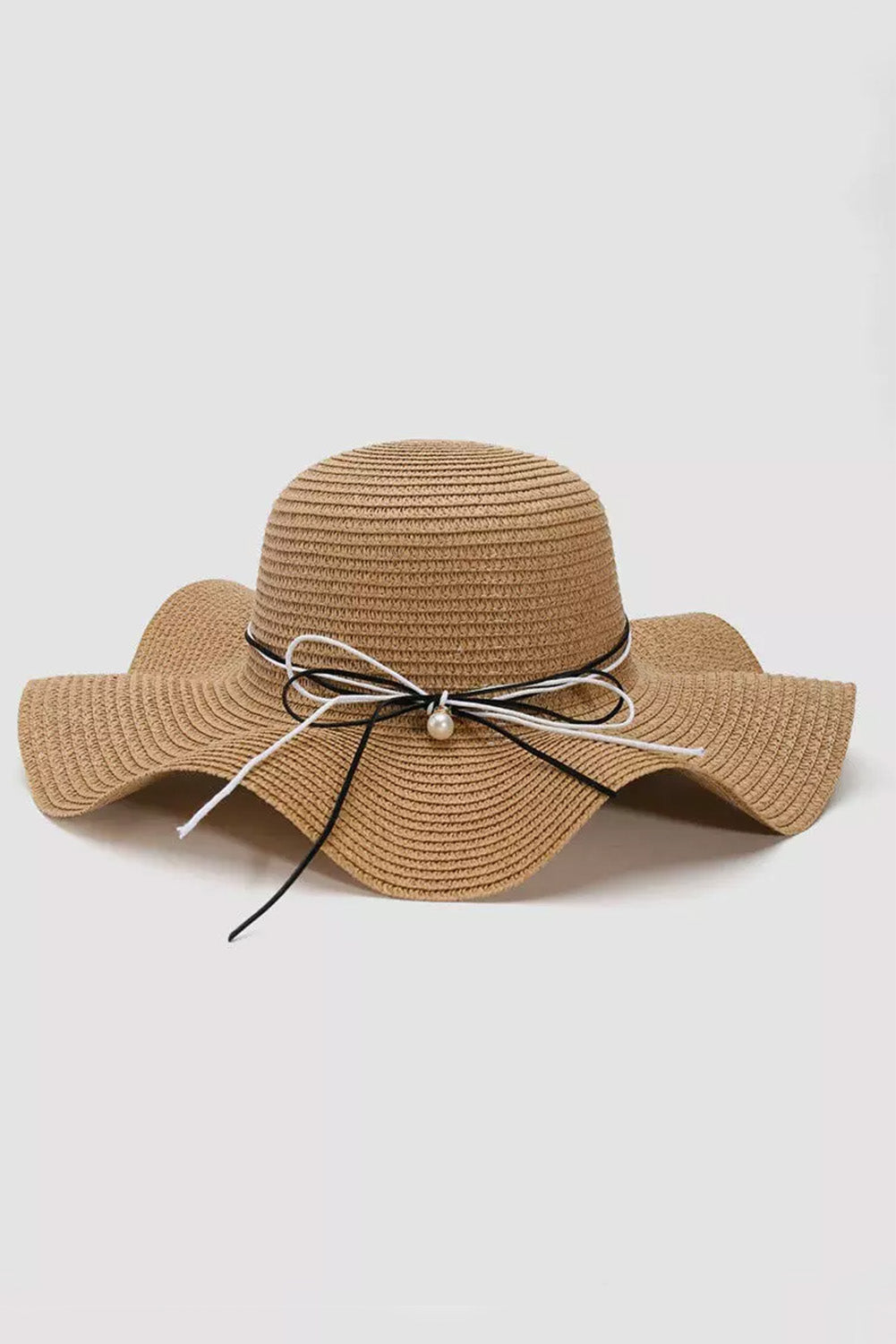 Khaki Bowknot Sun Visor Wide Brim Rolled Up Straw Hat Hats & Caps JT's Designer Fashion