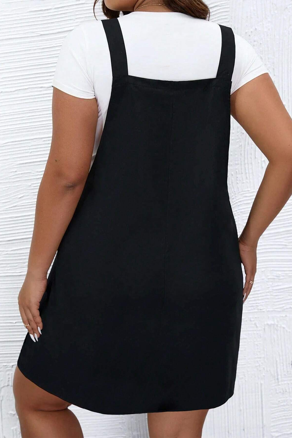 Black Solid Buttoned Straps Plus Size Overall Dress Plus Size JT's Designer Fashion