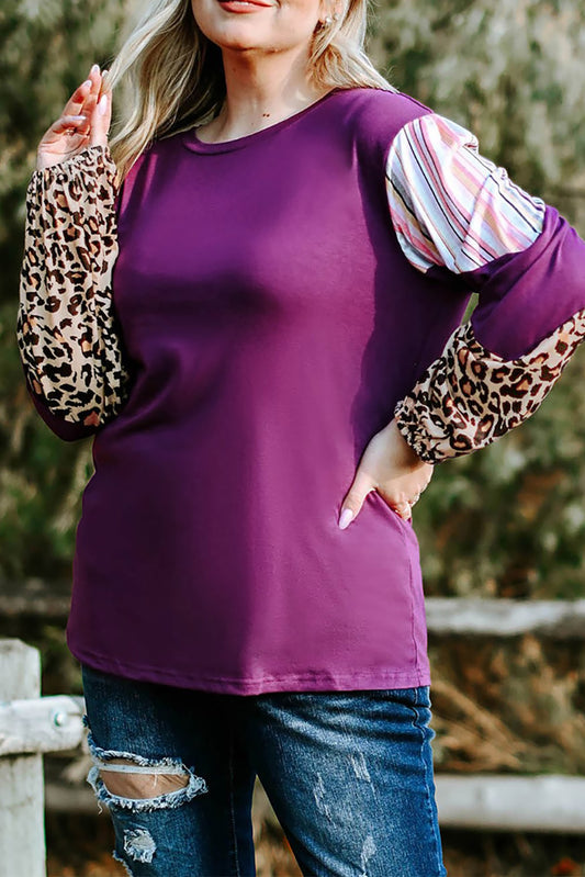 Purple Leopard Striped Color Block Plus Size Top Plus Size Tops JT's Designer Fashion