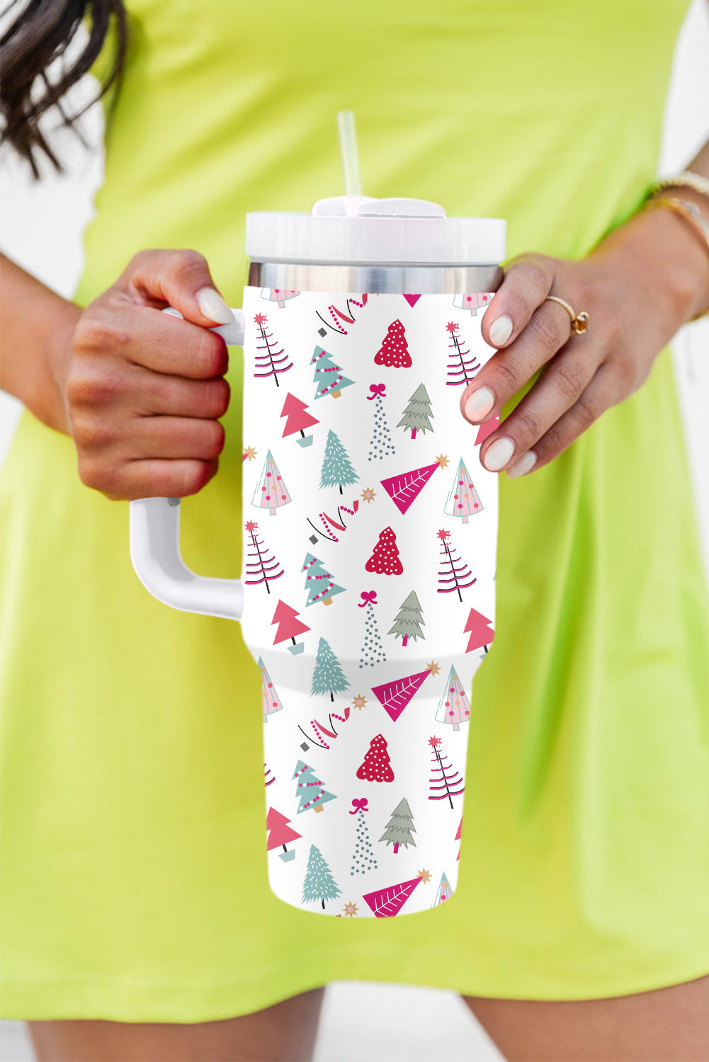 White Cartoon Christmas Tree Printed Thermos Cup Tumblers JT's Designer Fashion