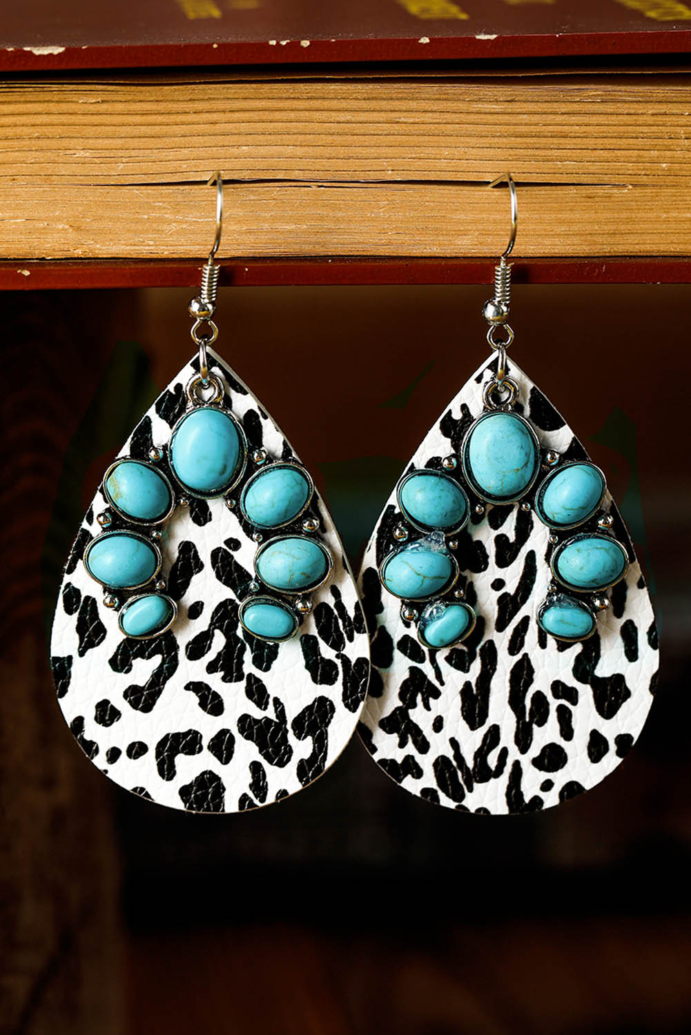 Multicolor Western Turquoise Cow Spots Water Drop Earrings Jewelry JT's Designer Fashion