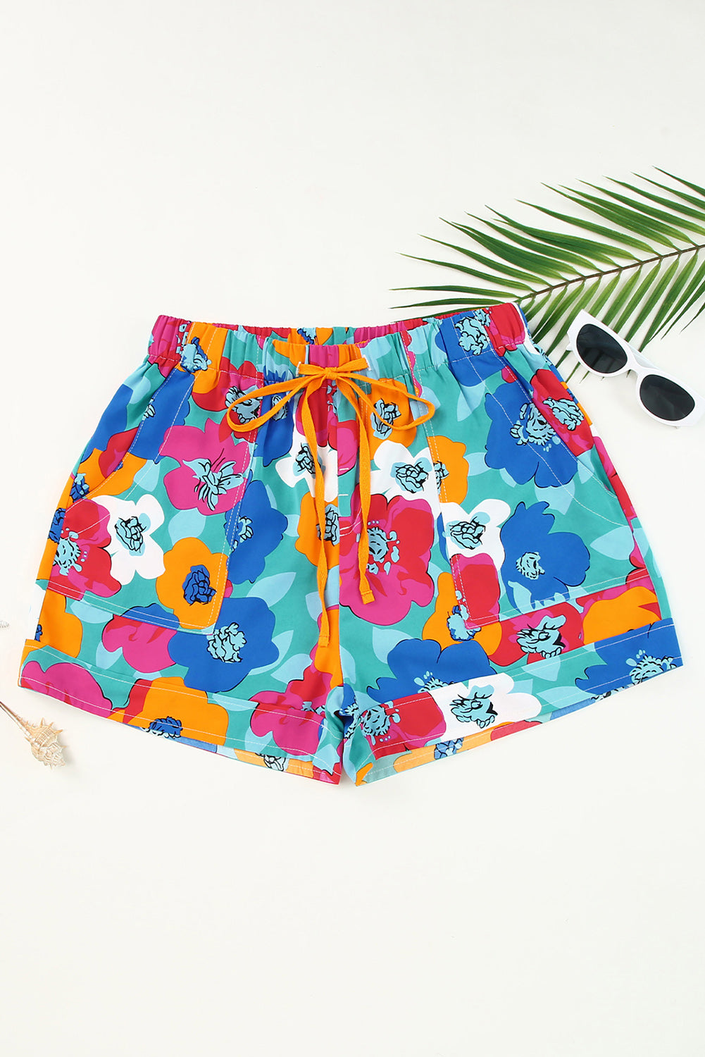 Multicolor Floral Print Drawstring Elastic Waist Casual Shorts Casual Shorts JT's Designer Fashion