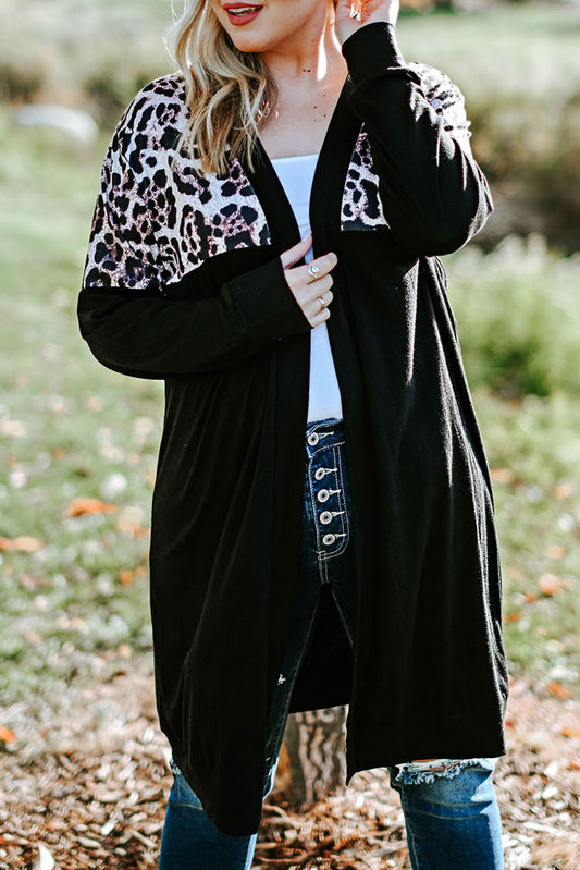 Black Leopard Detail Plus Size Cardigan Plus Size Tops JT's Designer Fashion