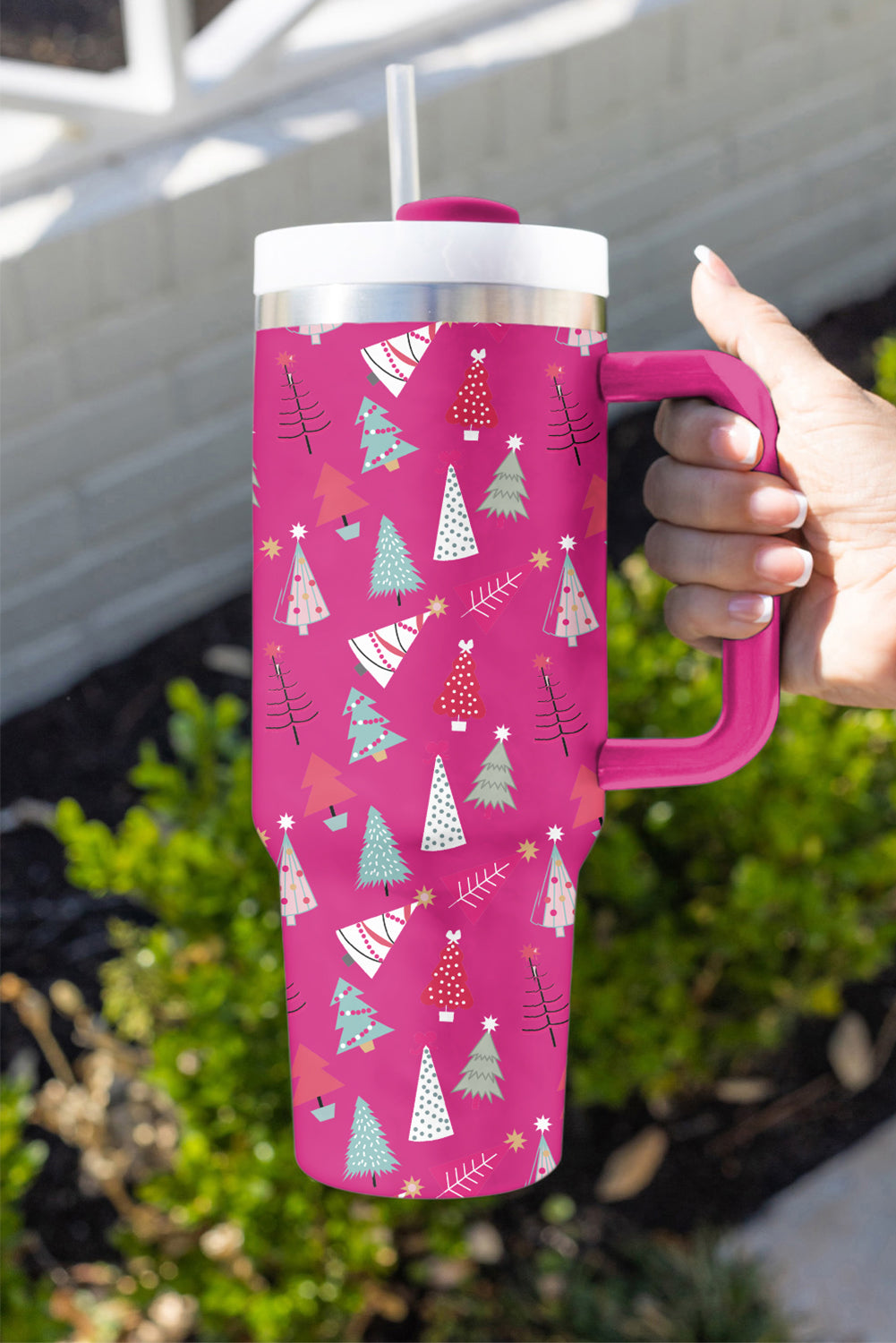 Rose Red Cartoon Christmas Tree Printed Thermos Cup Tumblers JT's Designer Fashion