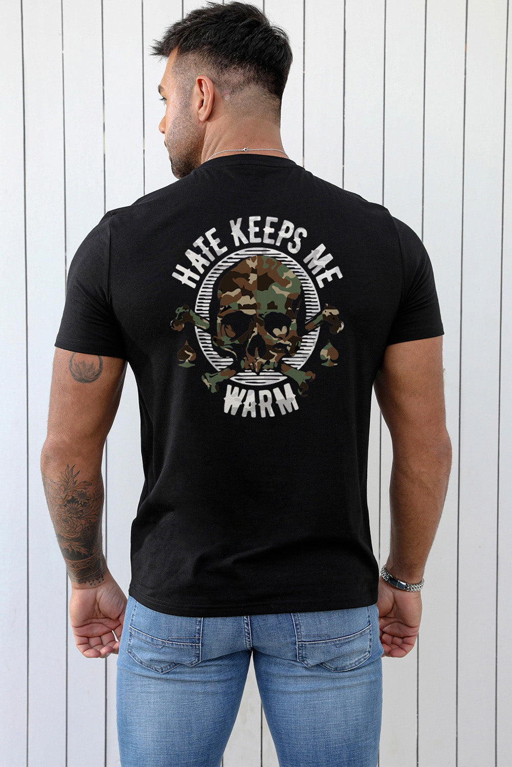 Black Camo Skull Letter Printed Muscle Fit Men's T Shirt Men's Tops JT's Designer Fashion