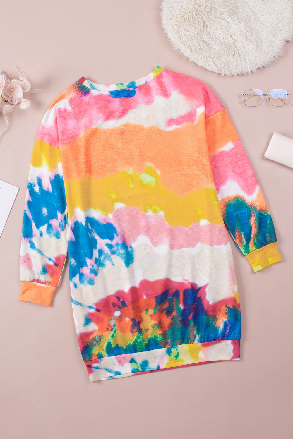 Multicolor Tie Dye Pocketed T Shirt Mini Dress T Shirt Dresses JT's Designer Fashion