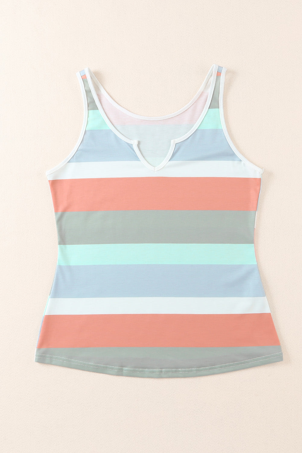 Green Striped Color Block Notched Neck Tank Top Tank Tops JT's Designer Fashion