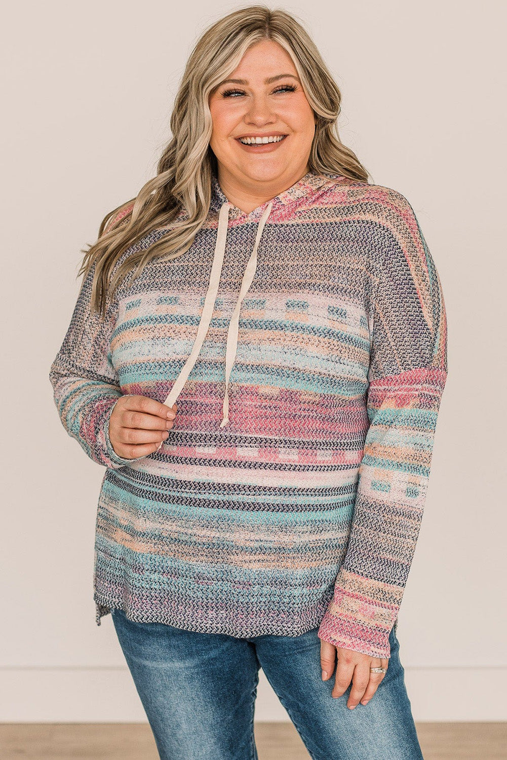 Multicolor Abstract Print Side Split High Low Plus Size Hoodie Plus Size JT's Designer Fashion