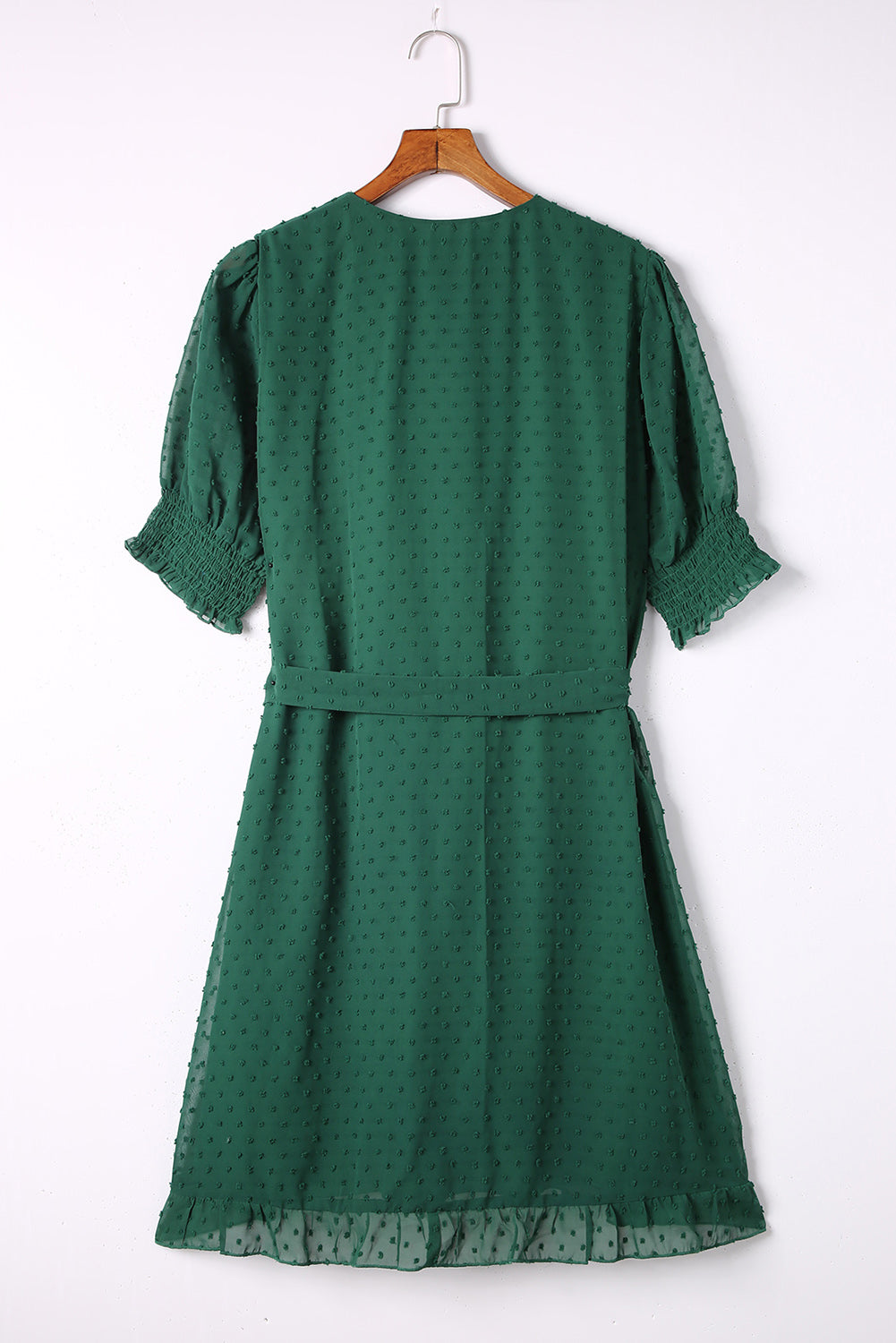 Green Plus Size Swiss Dot Puff Sleeve Wrap Dress Plus Size Dresses JT's Designer Fashion