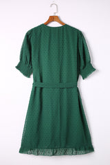 Green Plus Size Swiss Dot Puff Sleeve Wrap Dress Plus Size Dresses JT's Designer Fashion
