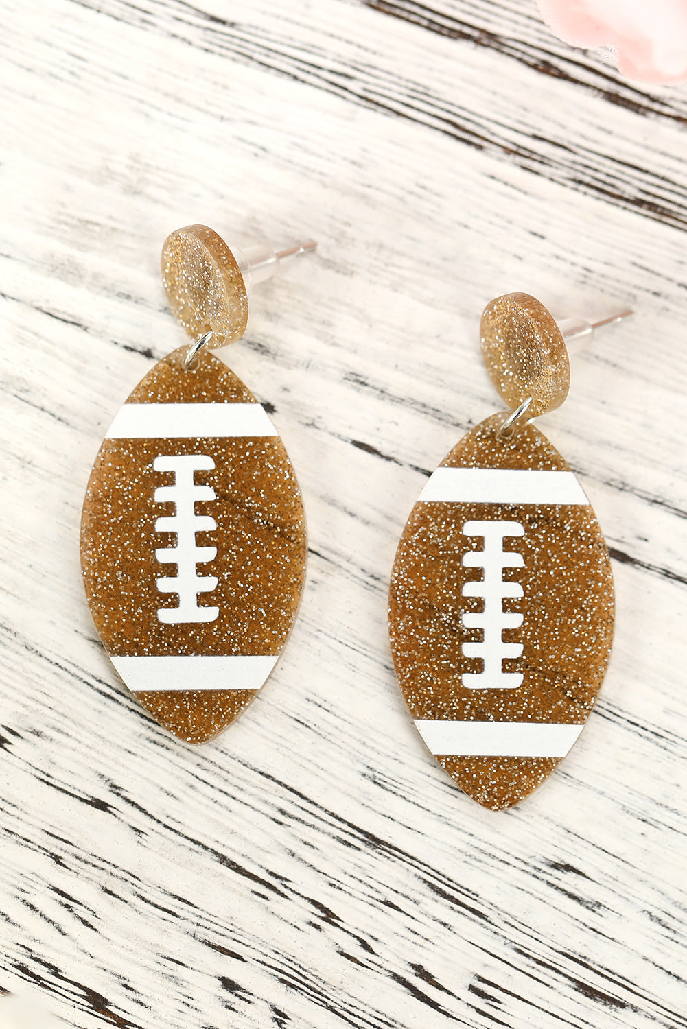 Brown Glittering Rugby Pendant Earrings Jewelry JT's Designer Fashion