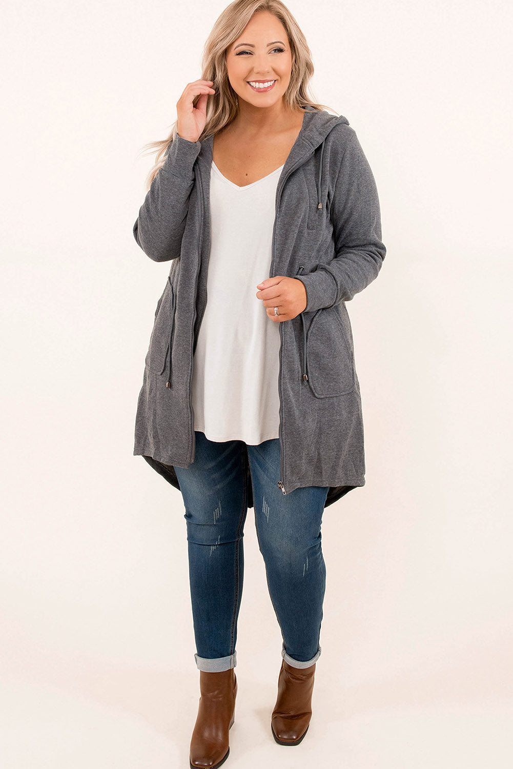 Gray early-morning-jacket-charcoal Plus Size JT's Designer Fashion