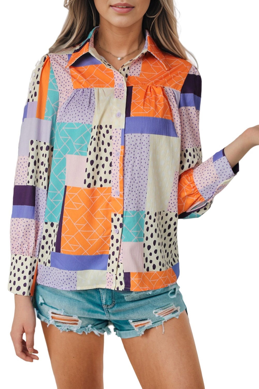 Multicolour Plus Size Mixed Print Buttoned Shirt Plus Size JT's Designer Fashion