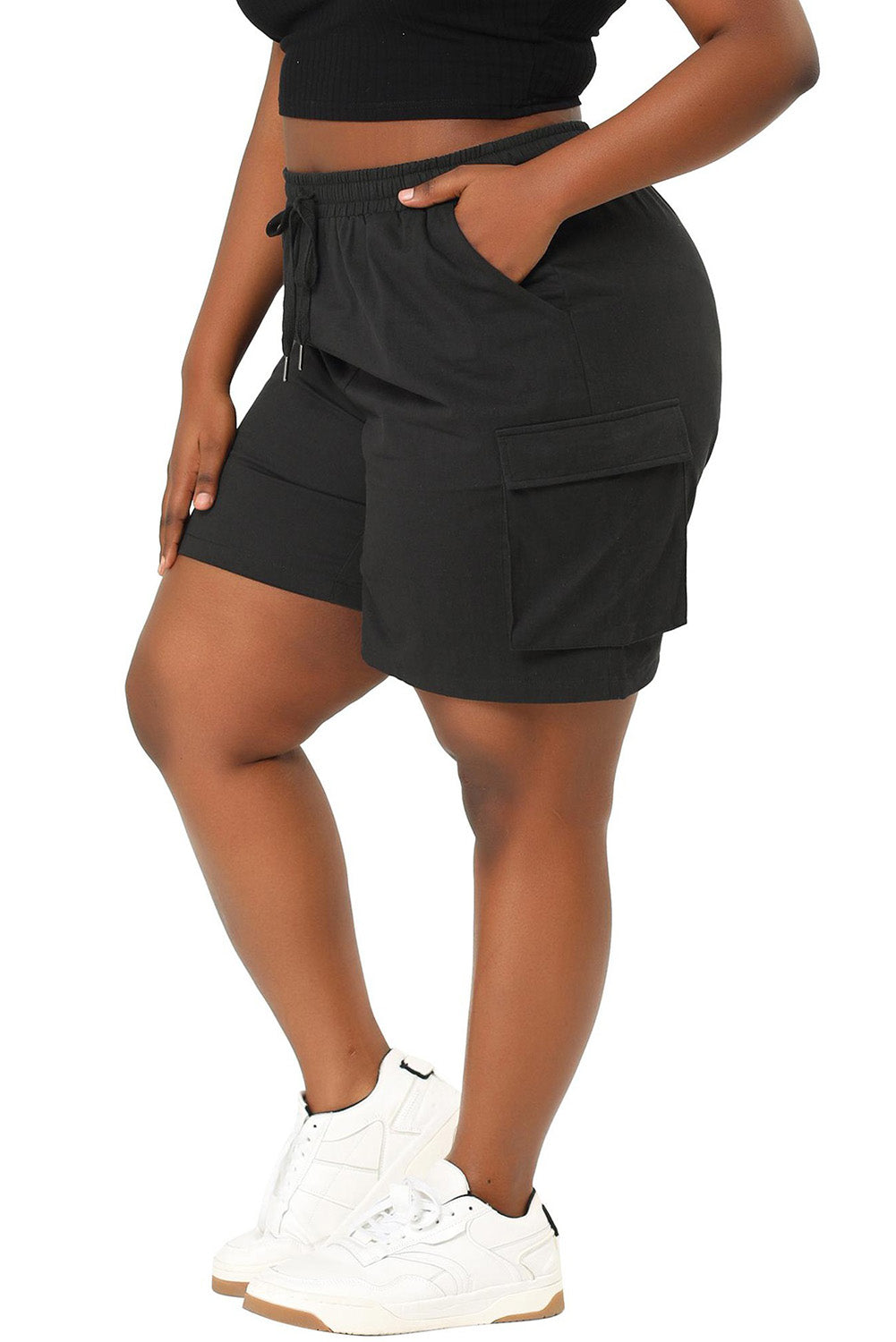 Black Plus Size Large Pocket Cargo Shorts Plus Size Bottoms JT's Designer Fashion