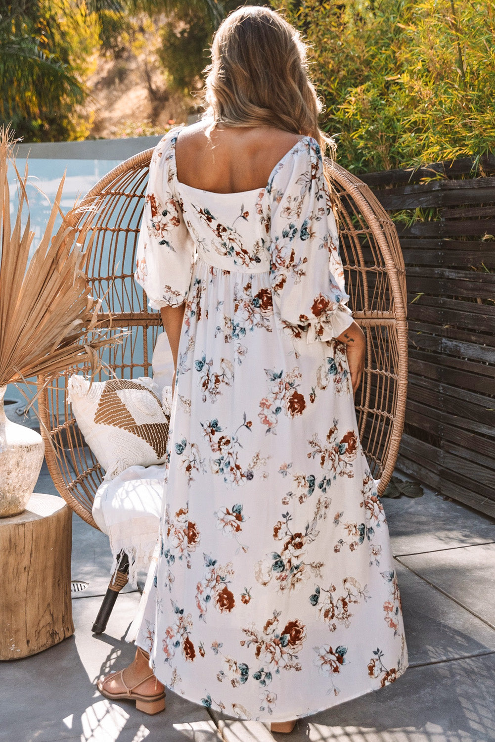 White Puff Mid-sleeve Floral Maxi Dress Maxi Dresses JT's Designer Fashion