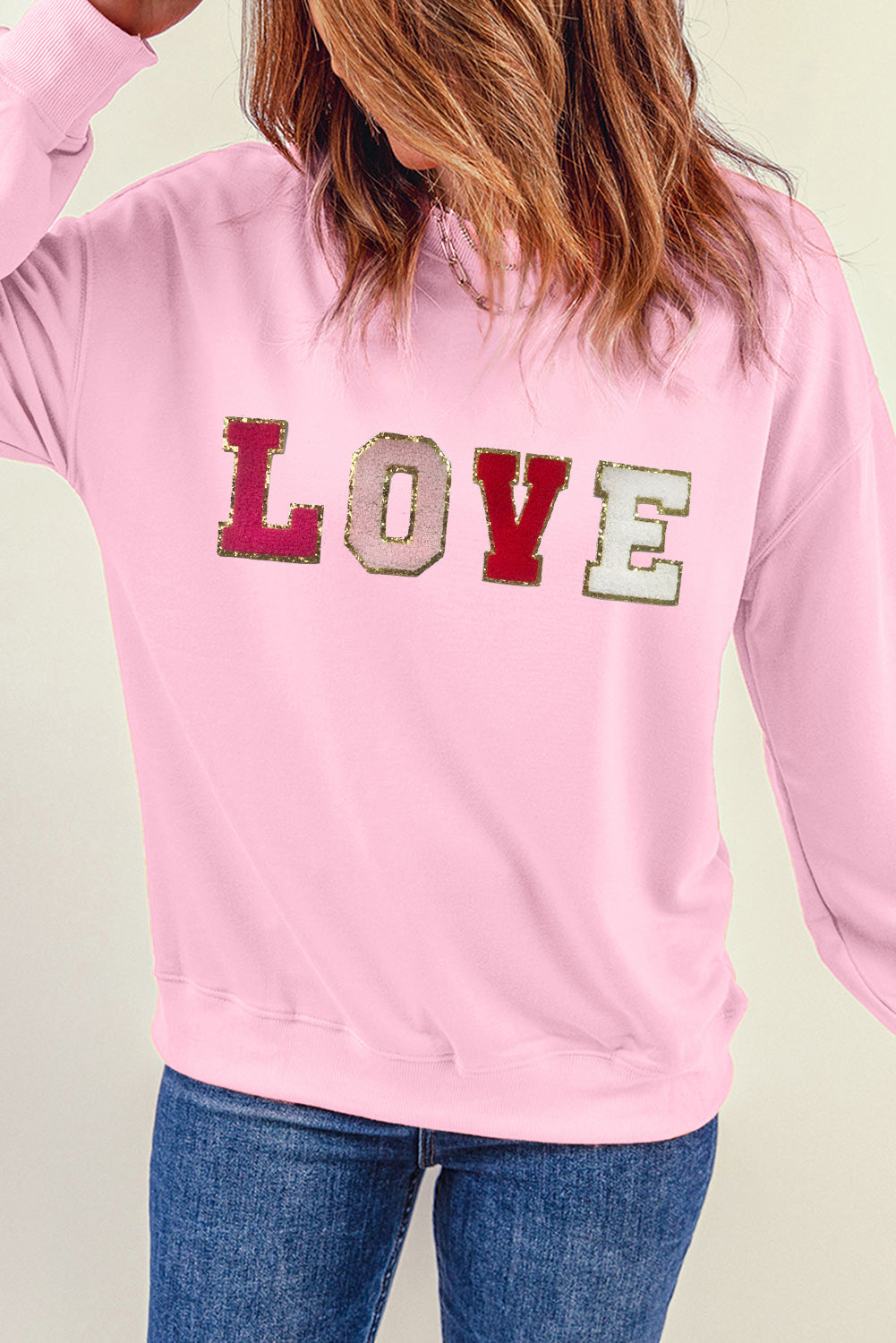 Pink Valentine LOVE Patch Sweatshirt Graphic Sweatshirts JT's Designer Fashion