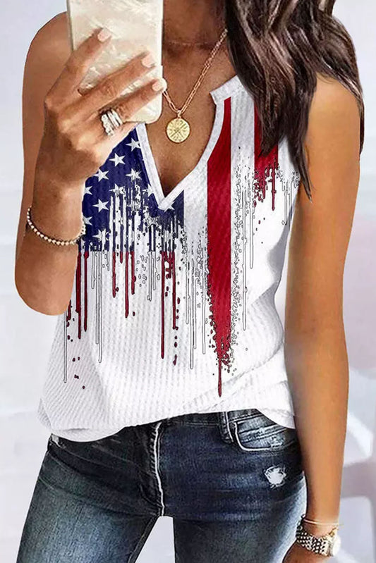 White American Flag Designful Print Notch V Neck Tank Top Tops & Tees JT's Designer Fashion