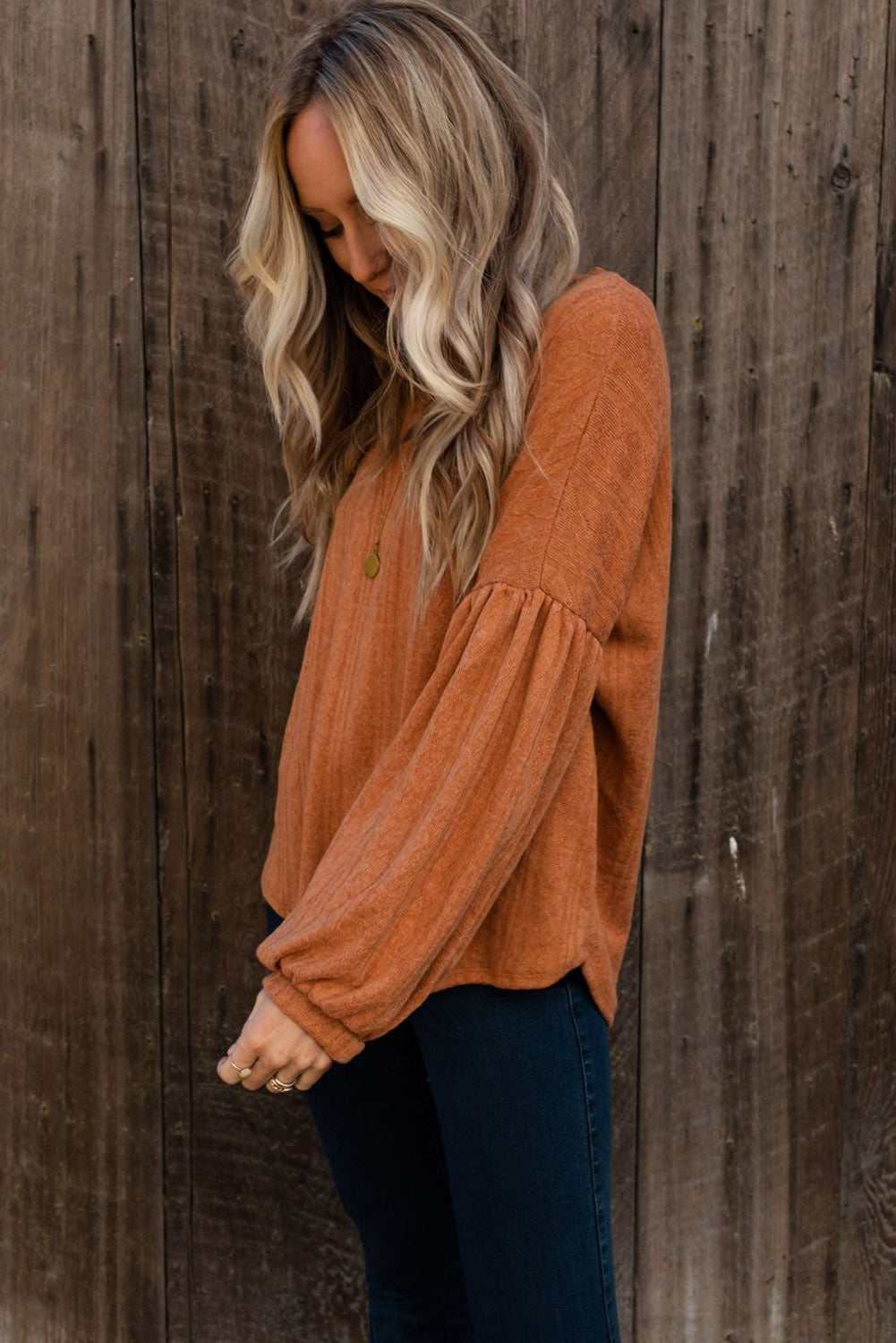 Orange Drop Shoulder Puff Sleeve Knit Top Tops & Tees JT's Designer Fashion