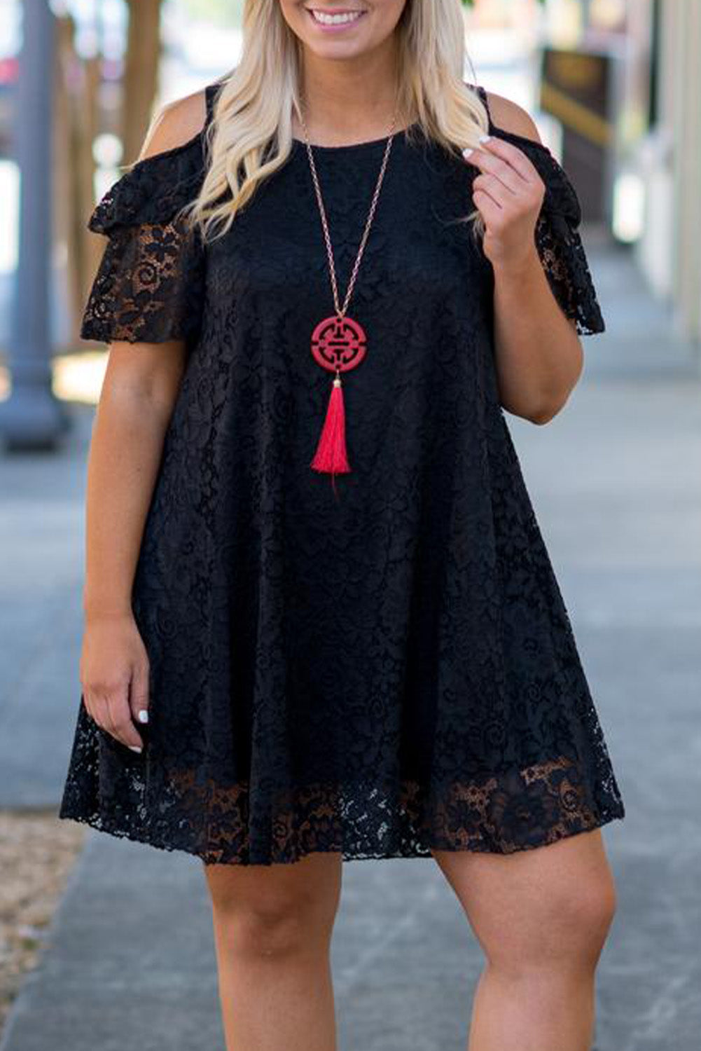 Black Cold Shoulder Lace Plus Size Dress Plus Size Dresses JT's Designer Fashion