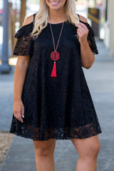 Black Cold Shoulder Lace Plus Size Dress Plus Size Dresses JT's Designer Fashion