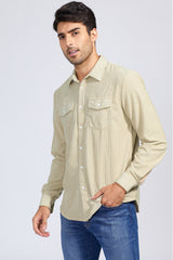 Apricot Men Corduroy Flap Pocket Button Front Shirt Men's Tops JT's Designer Fashion